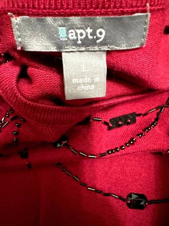 Apt 9 Large Burgundy Beaded Faux Wrap Sweater Layered Y2K Work Glam Holiday Chic - Picture 6 of 9